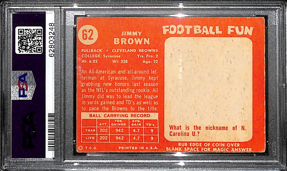 1958 Topps Jim Brown #62 Rookie Card Graded PSA 3